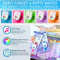 Potty Time space theme graphics capture kids' imaginations during potty training.
