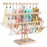 POVETIRE 3-tier headband holder on natural beech wood keeps bows neatly organized
