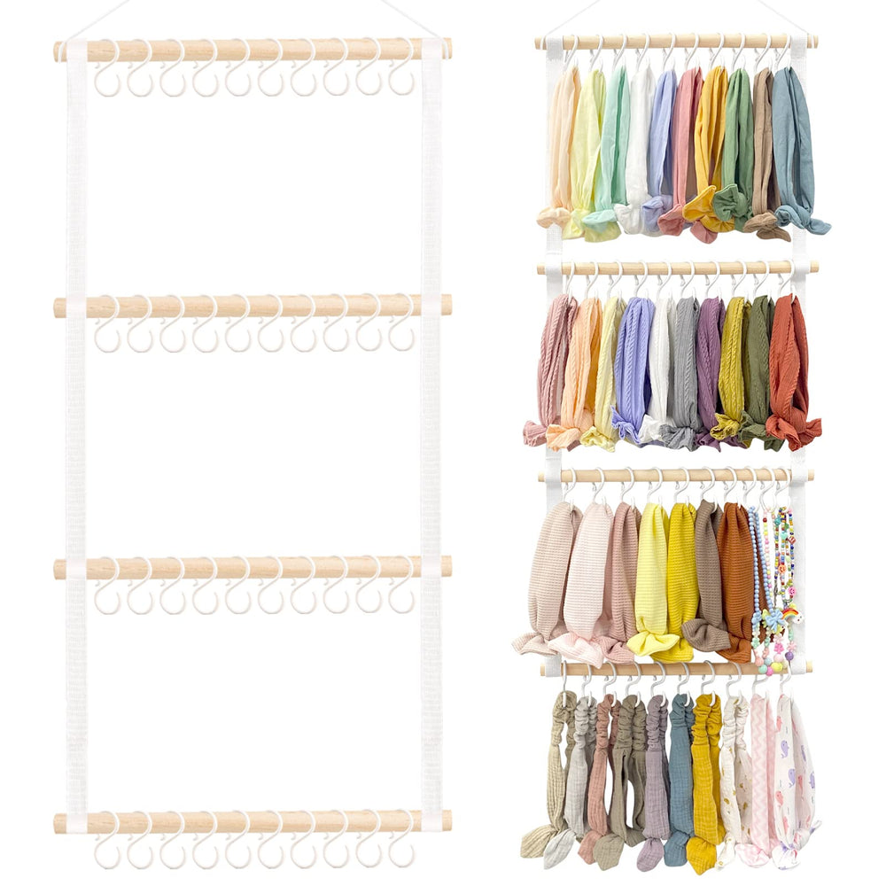POVETIRE headband holder showing bow storage setup for nursery organization.