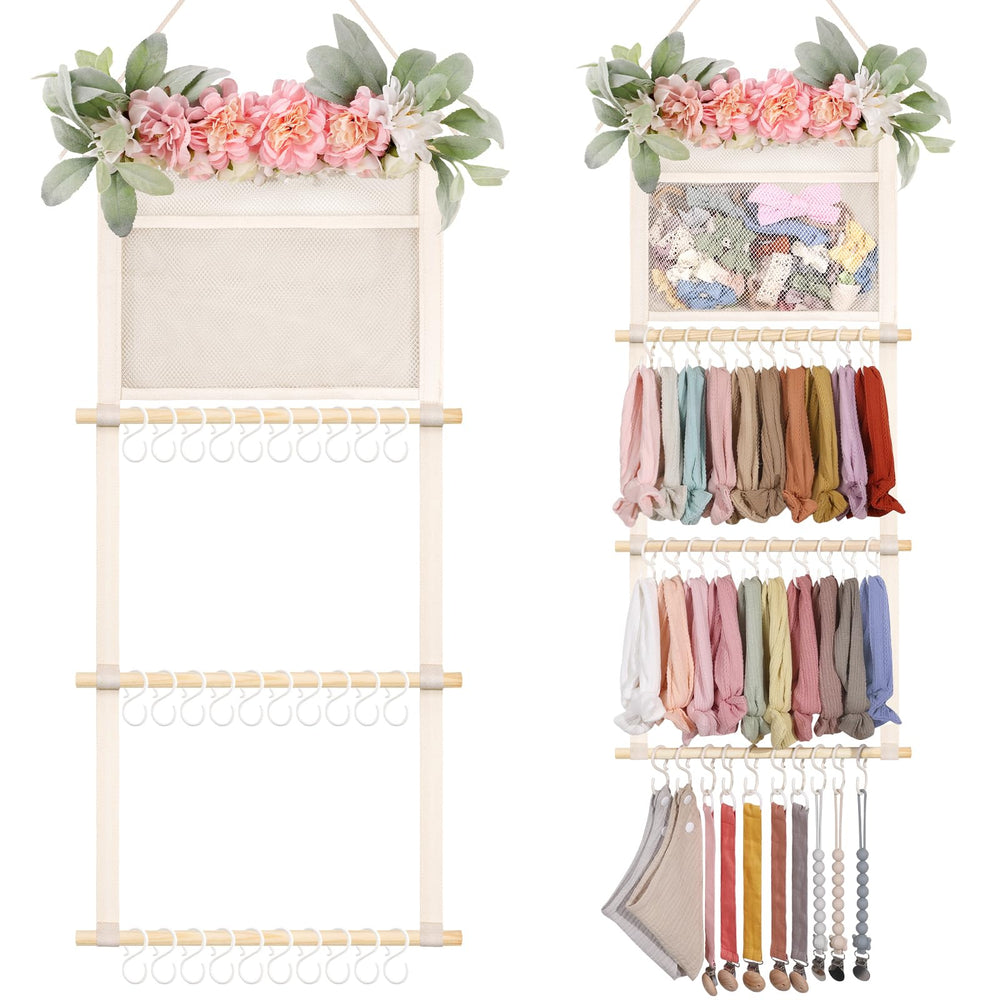 POVETIRE headband holder on wall organizes bows with four-layer display