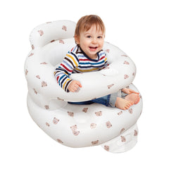 POZMTIORE inflatable baby seat with bear design provides cozy back support for floor time