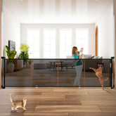Pravoluxmax 42-inch height retractable gate with safe mesh for babies and pets.