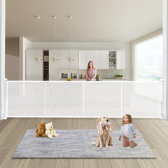 Pravoluxmax retractable baby gate for 200-inch openings keeps infants safe in wide spaces.