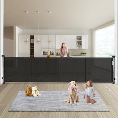 Pravoluxmax retractable gate extended to 200 inches for wide openings, ensuring safe passage