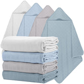 Preboun four-piece hooded towels pack on display for newborn care.