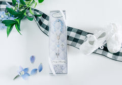Precious Pieces sterling silver blue baby rosary with silver accents on beads