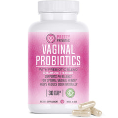 Pretty Privates bottle pouring to illustrate easy daily intake for balanced vaginal health.