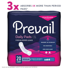 Prevail bladder-control pads regular length absorbent-core closeup highlights moisture management.