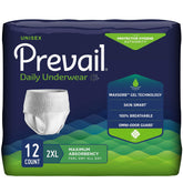 Prevail daily protective underwear packaging shows XX-Large size for discreet wear