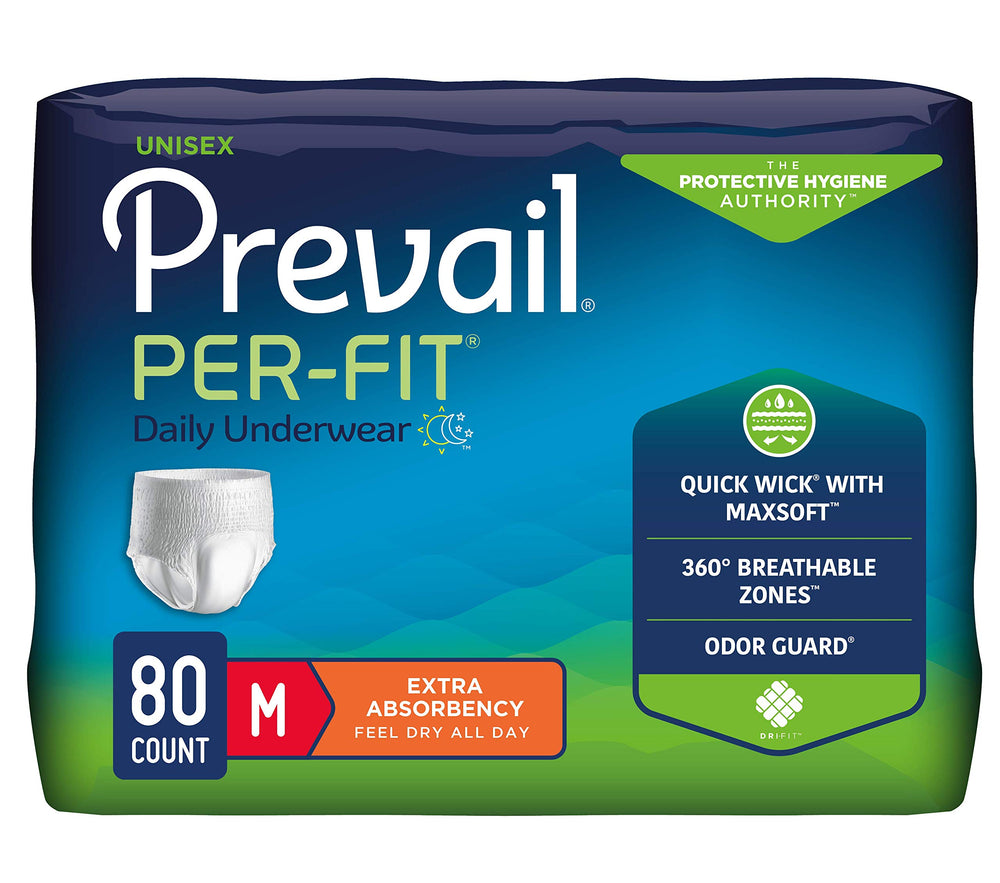 Prevail Per-Fit underwear packaging front view showing discreet protection.