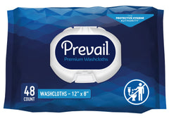 Prevail Soft Pack Adult Washcloths front view showing convenient packaging for on-the-go use.
