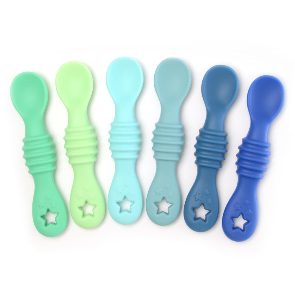 PrimaStella Little Dippers spoon in Seaside Palette with soft silicone for gentle gum contact.