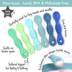 PrimaStella Little Dippers dual-ended spoon supports spoon feeding and textured dipping for early solids.