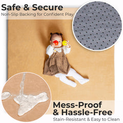 Primica padded play mat in sandstone color blending with home furniture and play