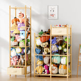 Primo Lines Stuffed Animal Storage Organizer vertical shelf keeps toys organized in a playroom.