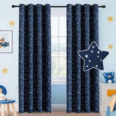 PrinceDeco Starry Night blackout curtains navy panel one blocks light for better sleep.