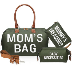 printe Mom's Bag olive green front view with ample space for mom and baby essentials