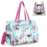 Pripher diaper bag tote blue floral front view shows spacious 28L capacity for multitasking parents
