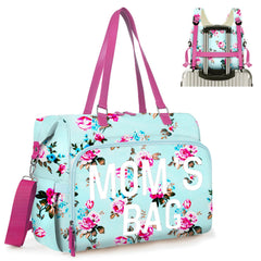 Pripher diaper bag tote blue floral front view shows spacious 28L capacity for multitasking parents