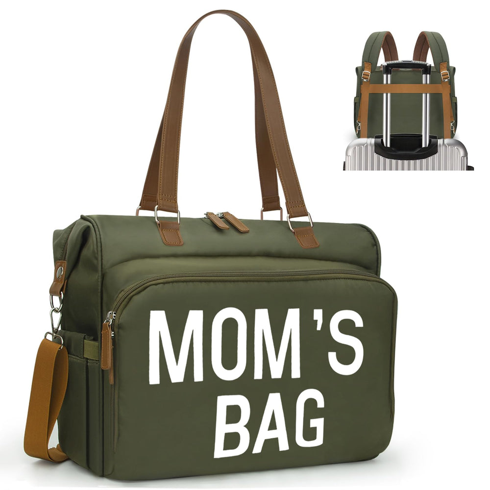 Pripher diaper bag tote olive green crossbody view with spacious pockets for baby essentials