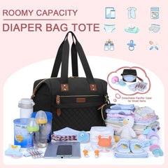 Pritent Diaper Bag Tote shown with stroller clips for on-the-go use