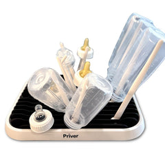 Priver baby bottle drying rack with tray in full setup, keeps bottles dry and organized.