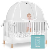 Pro Baby Safety breathable mesh crib tent over a crib keeps baby inside while airflow remains.
