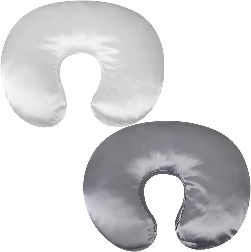 Pro Goleem satin nursing pillow cover in gray and white fabric for gentle feeding.