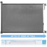 PRObebi retractable dog gate at 34 inches tall and 72 inches wide across a doorway