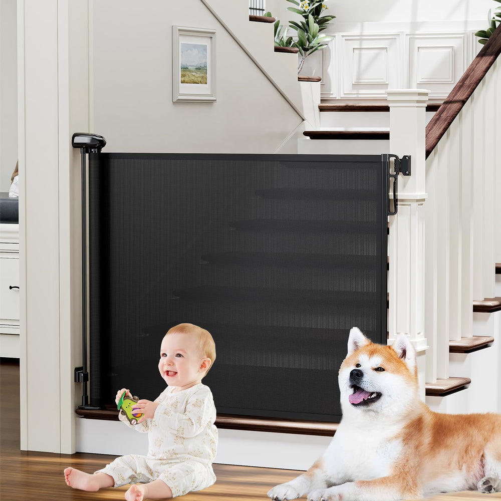 PRObebi retractable gate assembly with adjustable baseboard bracket for versatile installation.