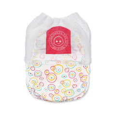 Products On The Go Little Toes swim diaper side-fit demonstrates flexible waistband for comfy movement.
