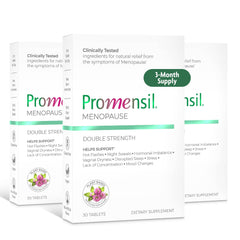 Promensil menopause bottle front for daily support with menopause symptoms.