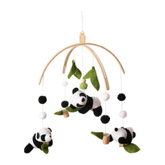 Promise Babe panda baby mobile with wooden hoop promotes calm focus for newborns.