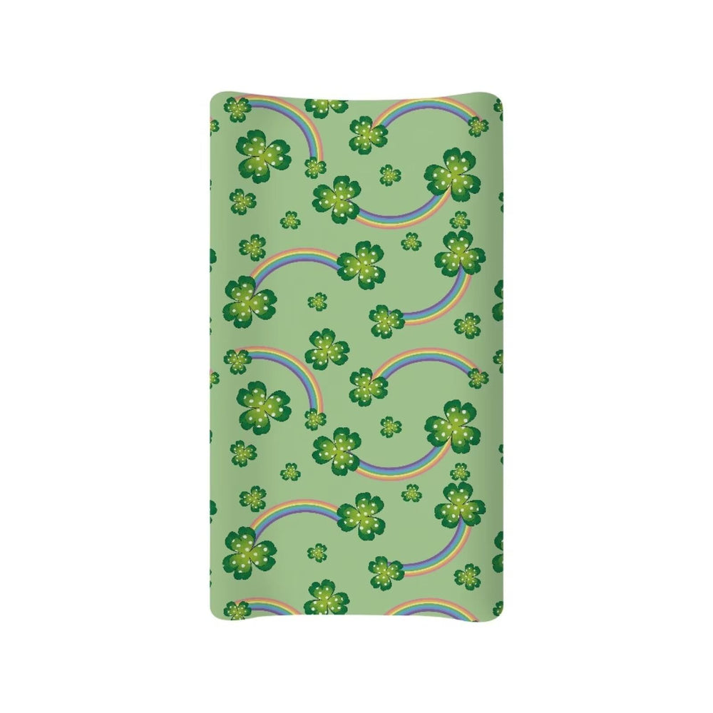 Psesaysky Green Leaf Rainbow changing pad cover on a contour mat, soft and breathable for baby's comfort.