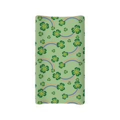 Psesaysky Green Leaf Rainbow changing pad cover on a contour mat, soft and breathable for baby's comfort.