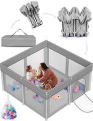 PTCIDE foldable playpen in closed state, compact for storage and travel.