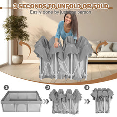 PTCIDE foldable playpen folding closeup highlighting quick collapse.
