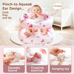 PTLRUZK inflatable baby seat pink bunny ears squeak feature engages baby during play