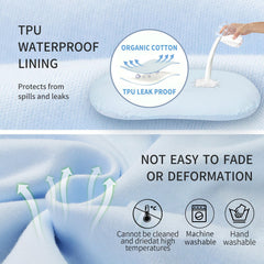 Pucmaoci organic cotton cover with blue waterproof liner protects against spills.