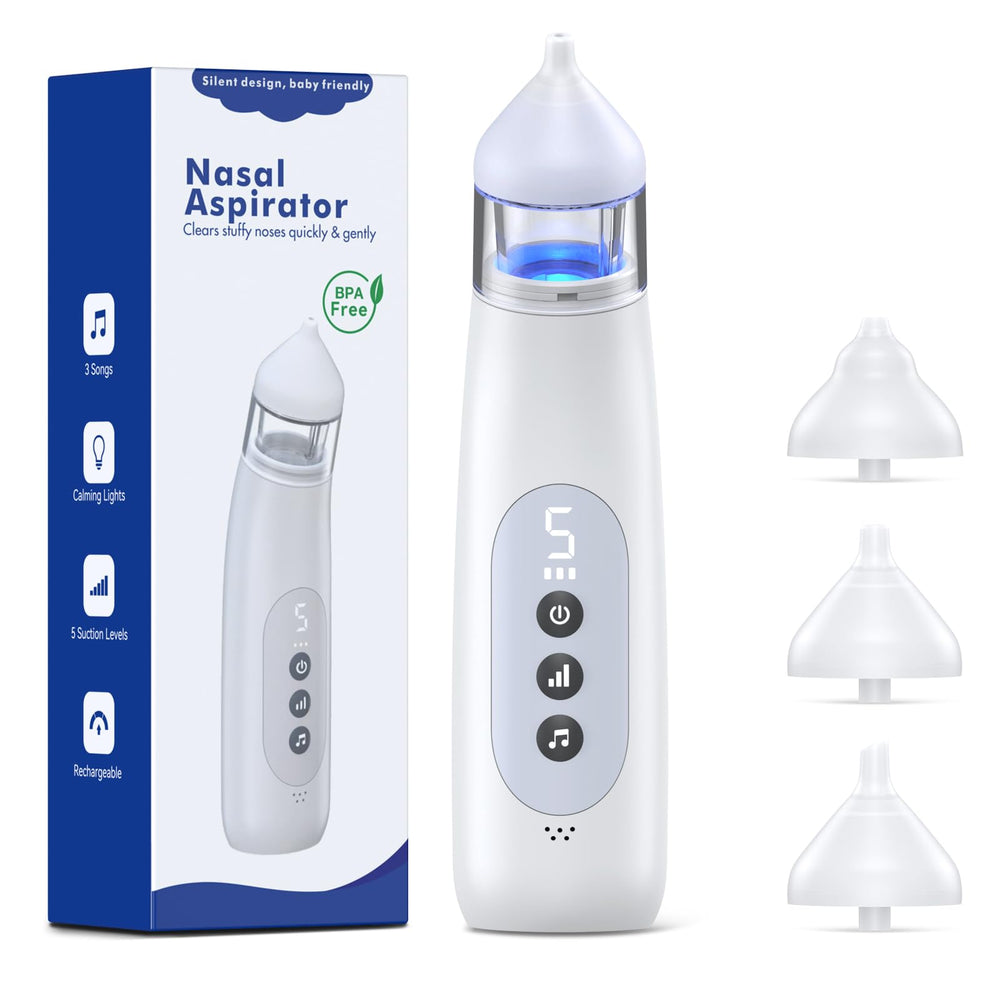 Pudult nasal aspirator for baby with five suction levels for gentle mucus removal.