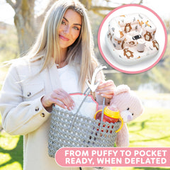Puff Pod portable travel baby seat fits bags for easy trips
