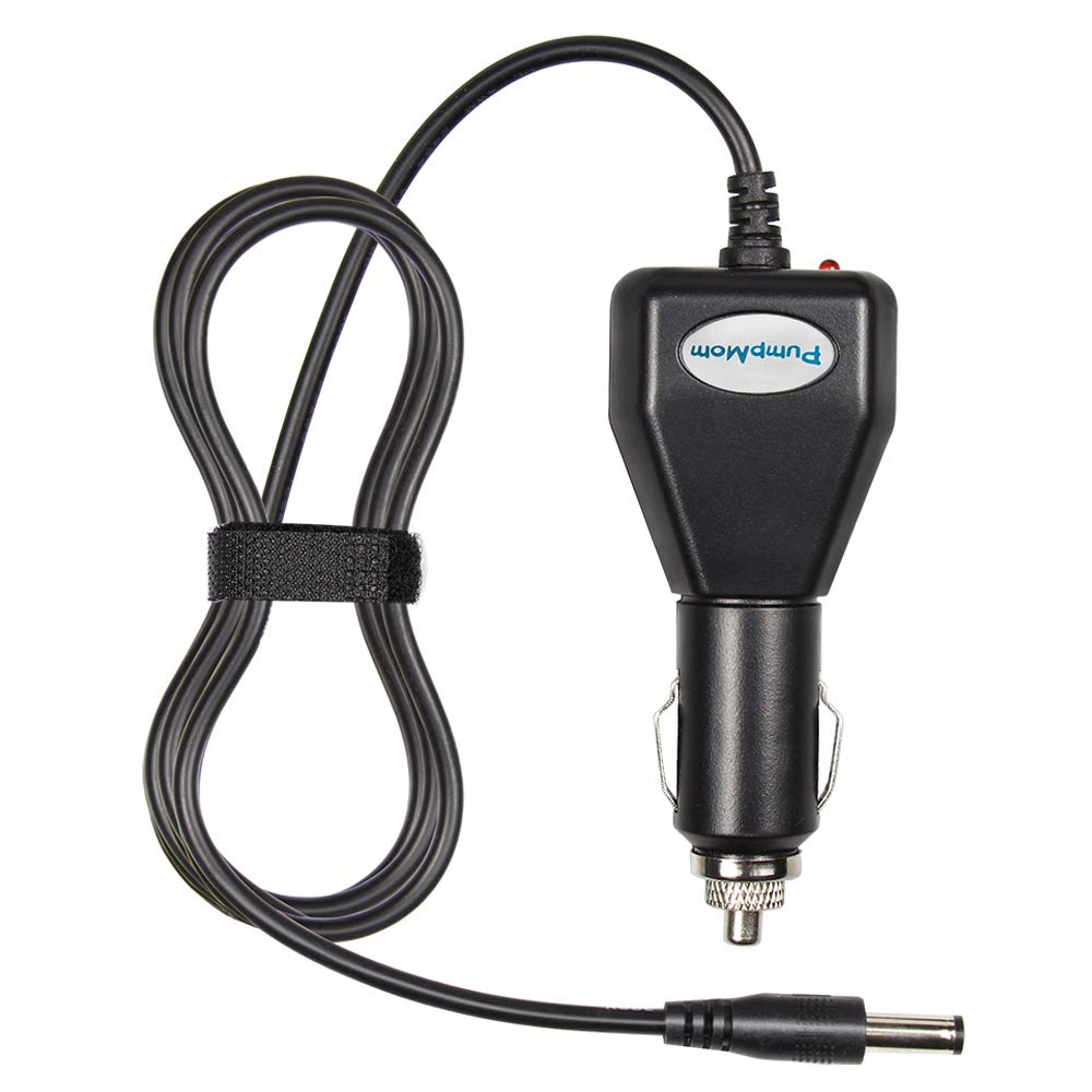 PumpMom-us car adapter for Spectra S1/S2, close-up showing on-the-go pumping power.