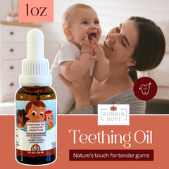 Punkin Butt teething oil gums application for gentle soothing.