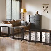 PUPETPO freestanding pet gate with walk-through door for easy access and containment.
