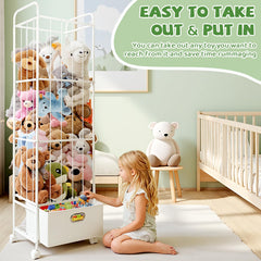 Puppiluv plush storage cage with elastic cords for quick retrieval.