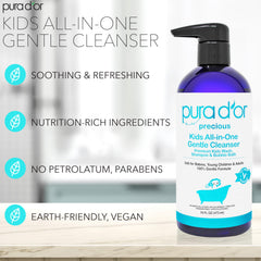 PURA D'OR Kids Wash bubbles demonstrate soft cleansing for sensitive skin.