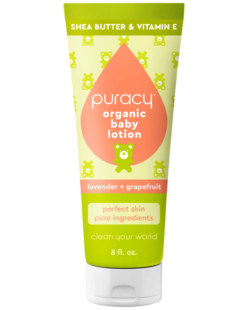 Puracy Organic Baby Lotion bottle with lavender and grapefruit scent for sensitive skin