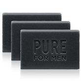 Pure for Men lavender charcoal soap bar front view highlighting detoxifying action.