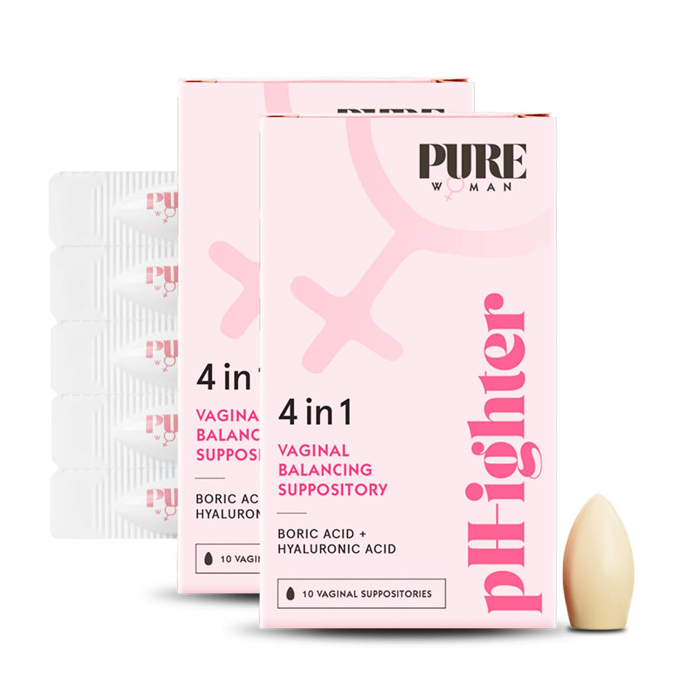 PURE WOMAN pH-ighter boric acid suppositories 10-count pack balanced vaginal pH.