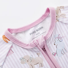 Pureborn baby sleeper foot cuffs illustrate adjustable length for footed to footless wear